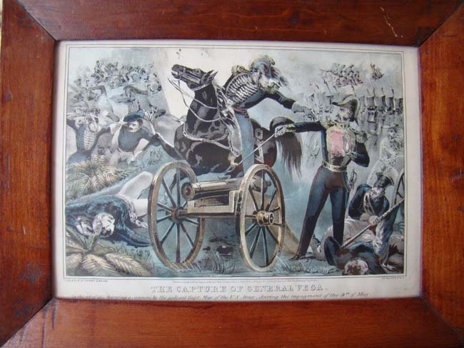 An original hand colored lithograph from the Mexican American War published in 1846 depicting 'The Capture of General Vega.'